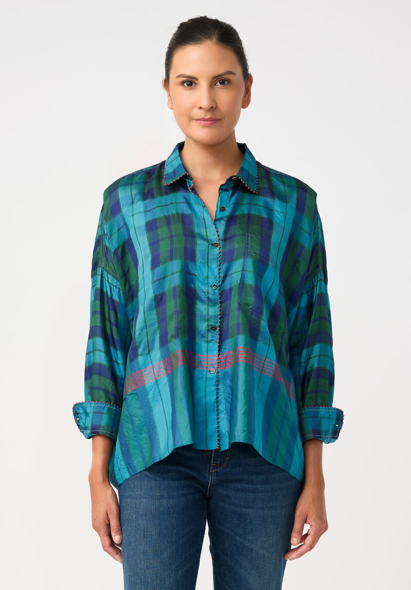 Péro Silk Hand-Knotted Plaid Button Down
