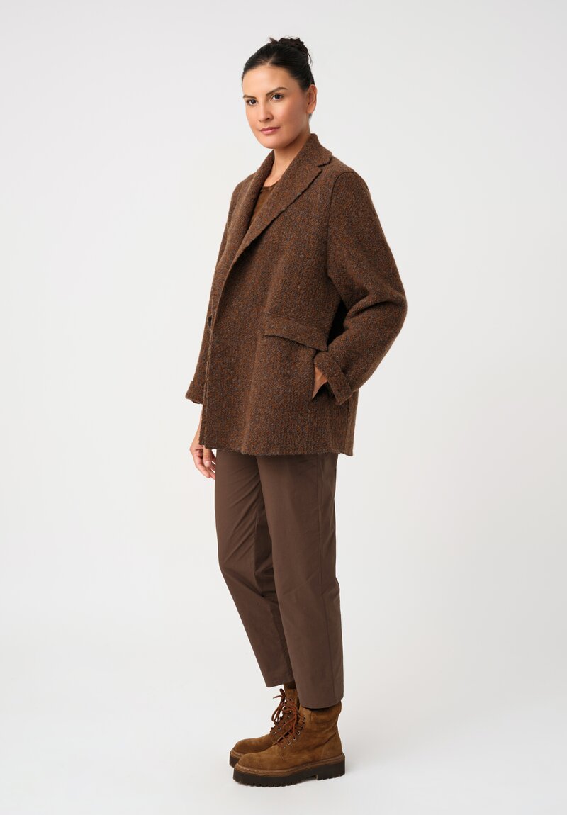 Boboutic Notch Lapel Open Front Jacket in Grey & Tobacco Brown Salt & Pepper
