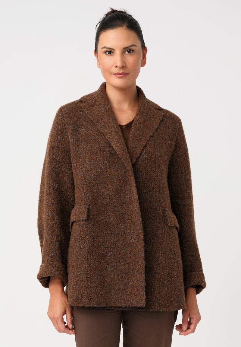 Boboutic Notch Lapel Open Front Jacket in Grey & Tobacco Brown Salt & Pepper