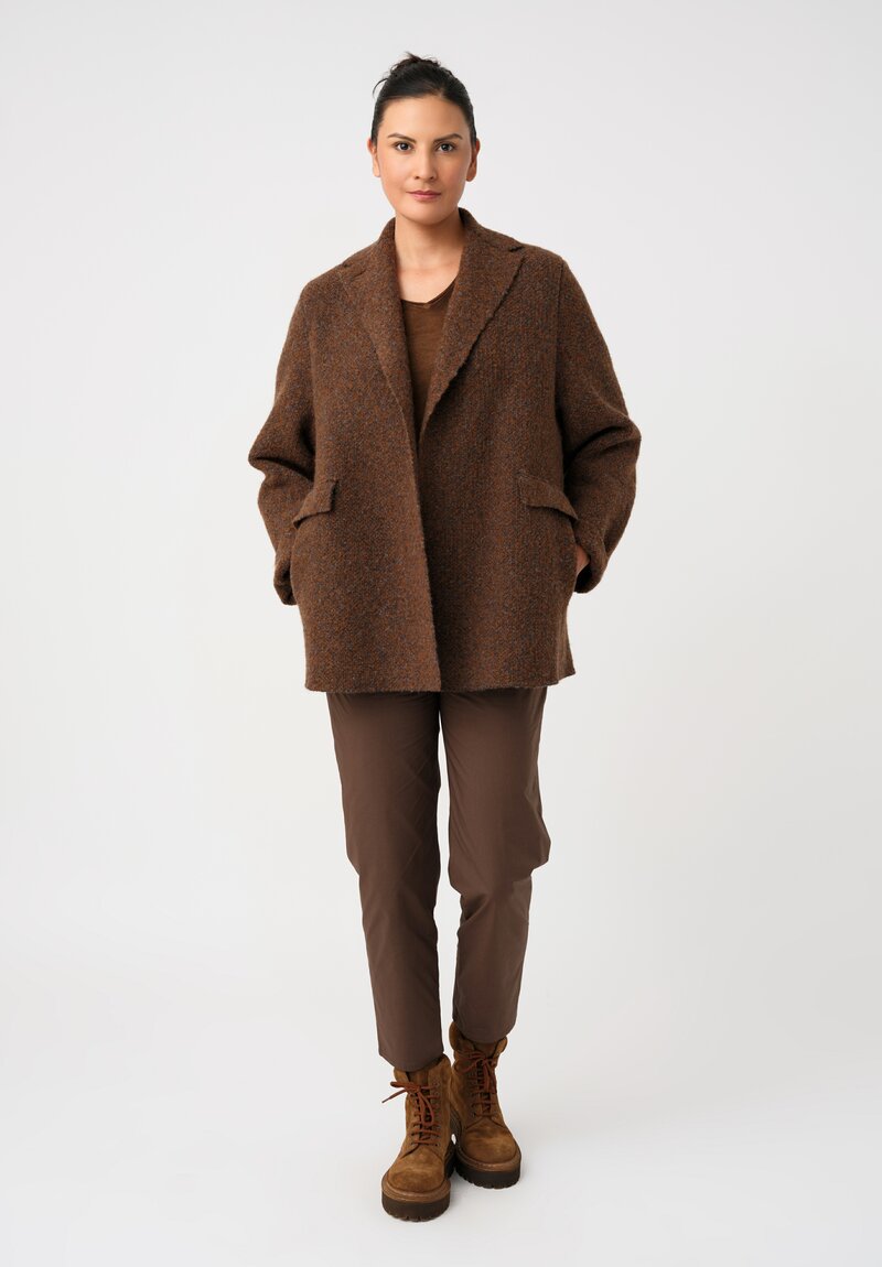 Boboutic Notch Lapel Open Front Jacket in Grey & Tobacco Brown Salt & Pepper