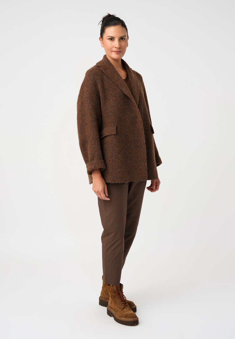 Boboutic Notch Lapel Open Front Jacket in Grey & Tobacco Brown Salt & Pepper