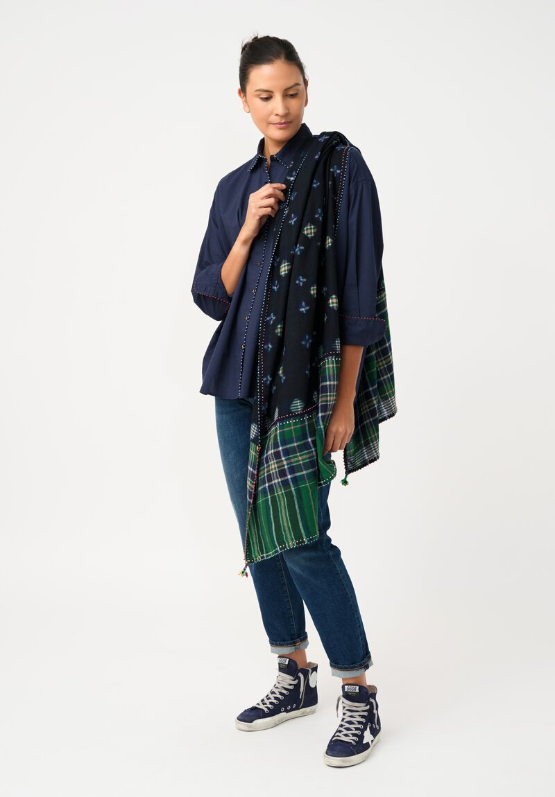 Péro Silk Plaid Scarf with Tassles