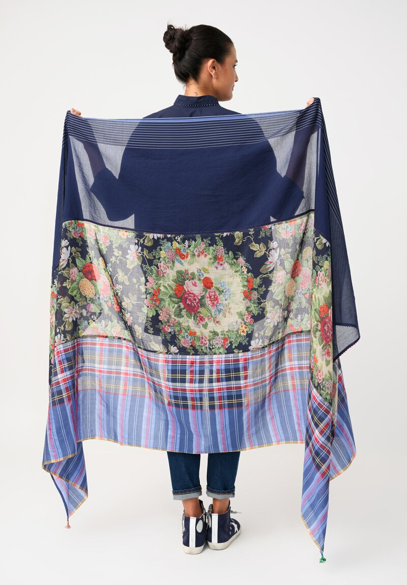 Péro Silk Large Plaid Scarf with Tassles