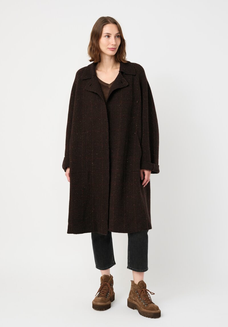 Boboutic Thermal Cashmere & Yak Knit Overcoat in Brown & Red Windowpane