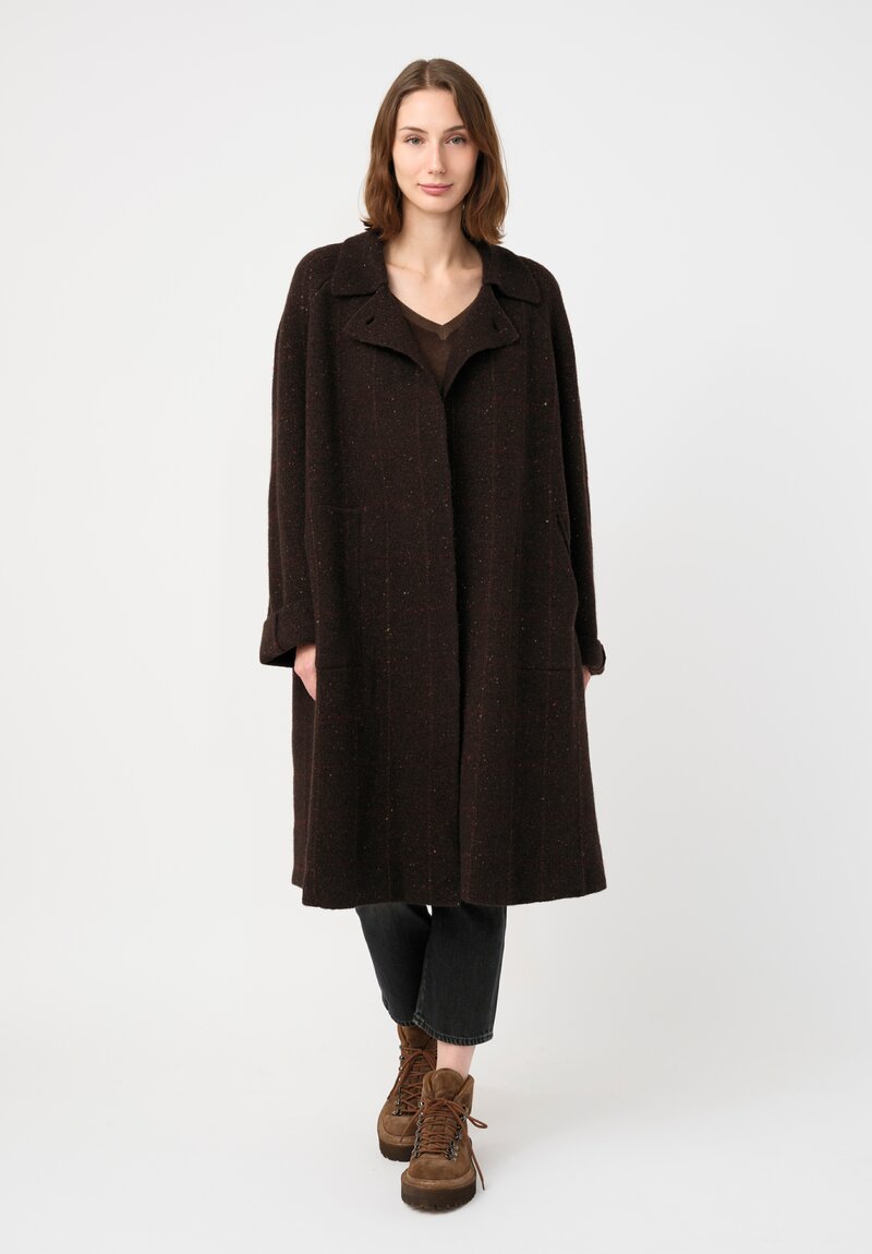 Boboutic Thermal Cashmere & Yak Knit Overcoat in Brown & Red Windowpane