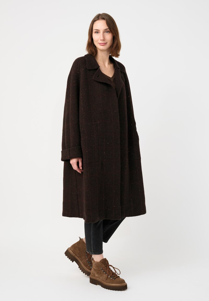 Boboutic Thermal Cashmere & Yak Knit Overcoat in Brown & Red Windowpane