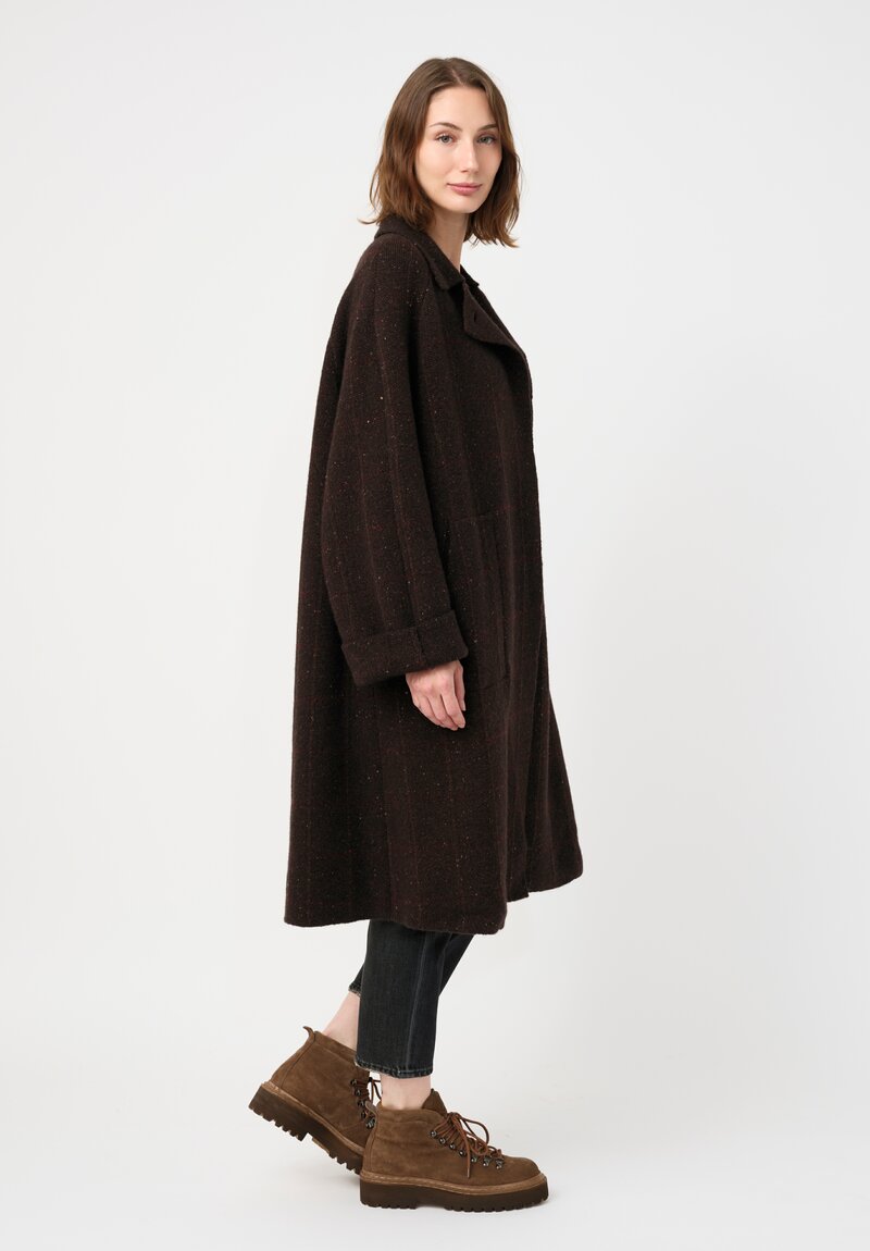 Boboutic Thermal Cashmere & Yak Knit Overcoat in Brown & Red Windowpane