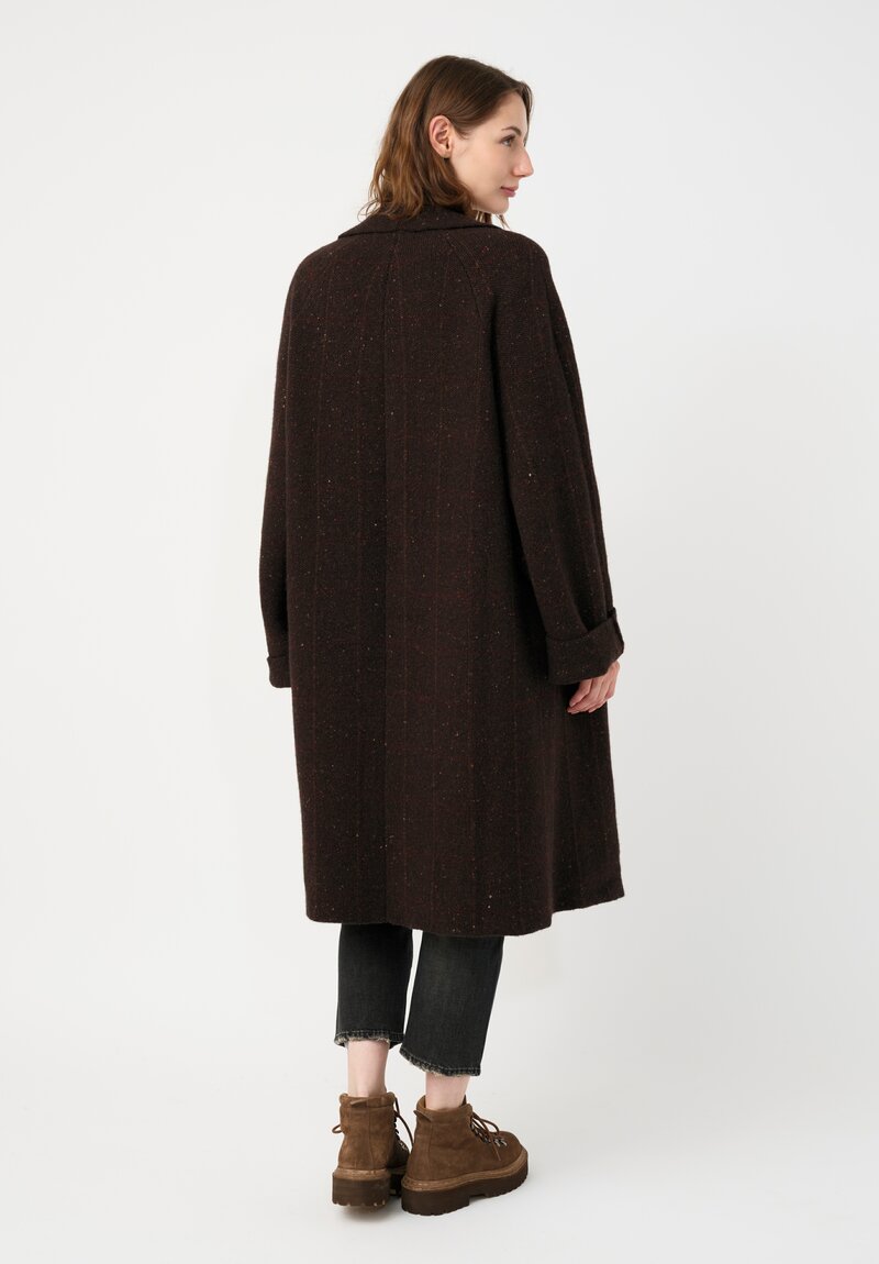 Boboutic Thermal Cashmere & Yak Knit Overcoat in Brown & Red Windowpane