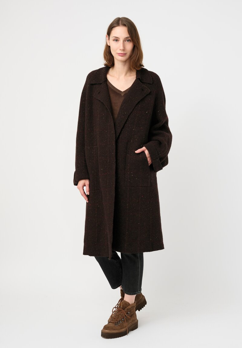Boboutic Thermal Cashmere & Yak Knit Overcoat in Brown & Red Windowpane