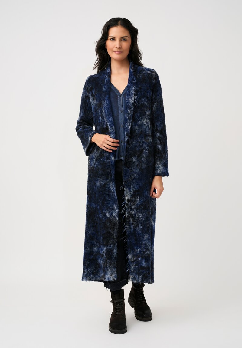Avant Toi Knit Thermal Bouclé Open-Front Duster in Midnight Blue Sale e Pepe Camouflage