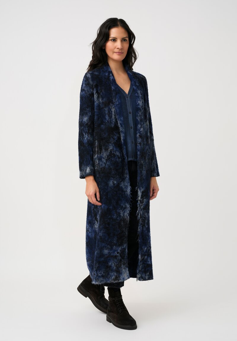Avant Toi Knit Thermal Bouclé Open-Front Duster in Midnight Blue Sale e Pepe Camouflage