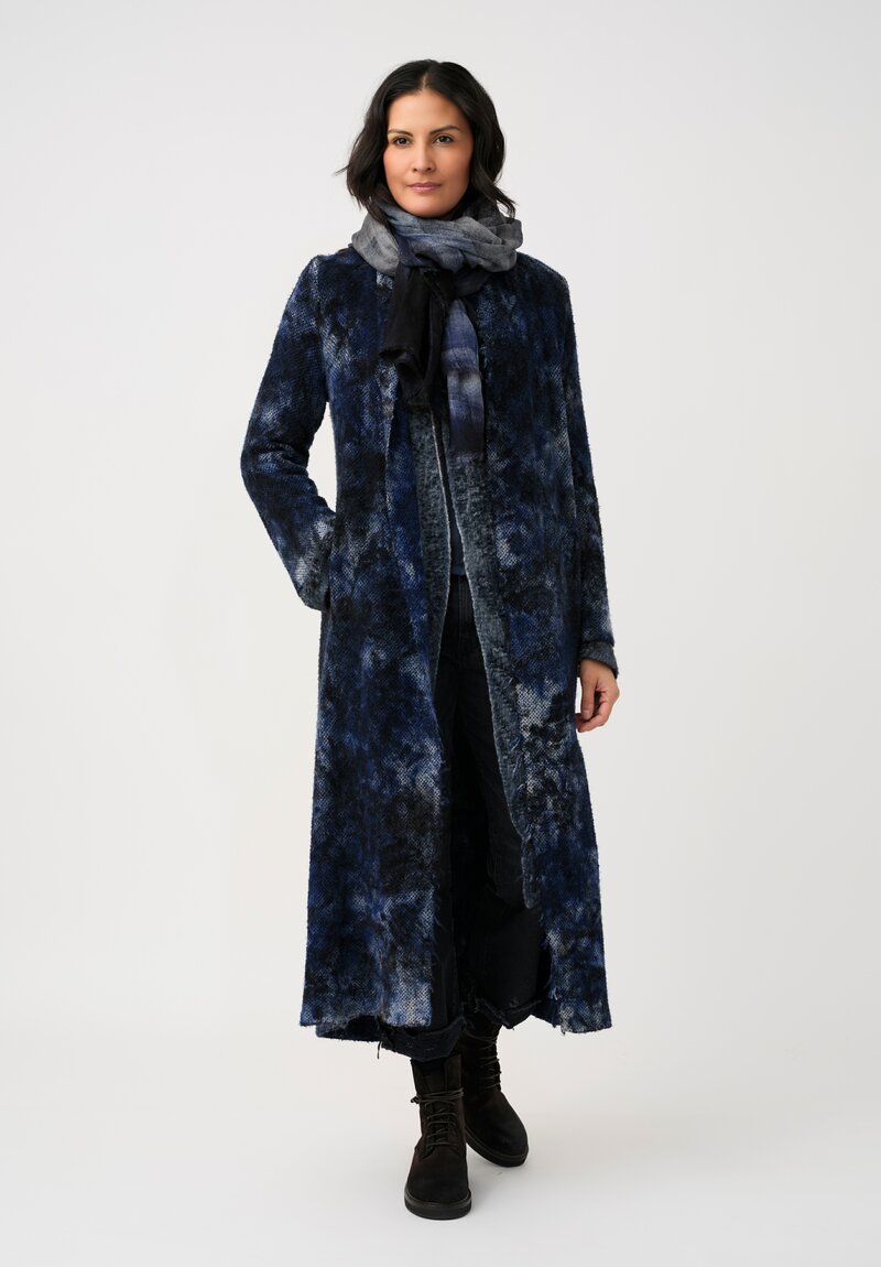 Avant Toi Knit Thermal Bouclé Open-Front Duster in Midnight Blue Sale e Pepe Camouflage