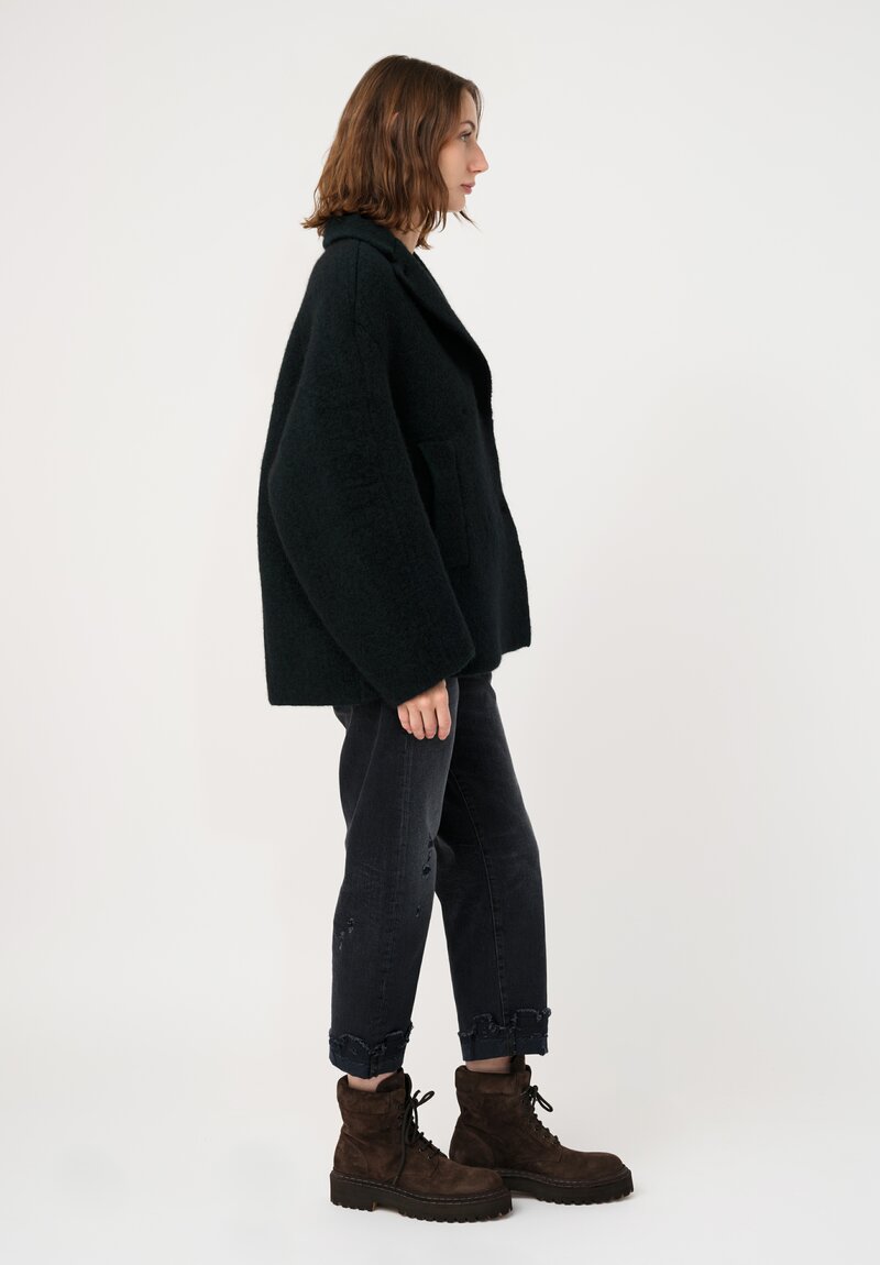 Boboutic Cashmere & Silk Knit Double Breasted Jacket in Dark Green Obsidian