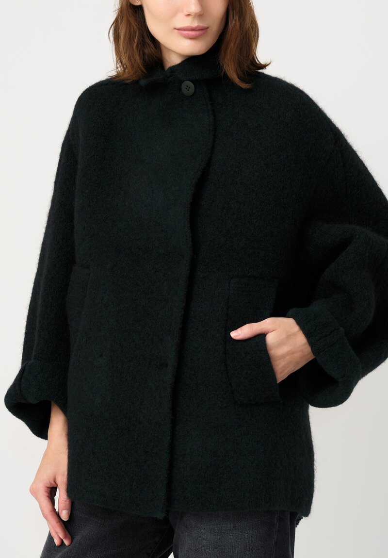 Boboutic Cashmere & Silk Knit Double Breasted Jacket in Dark Green Obsidian