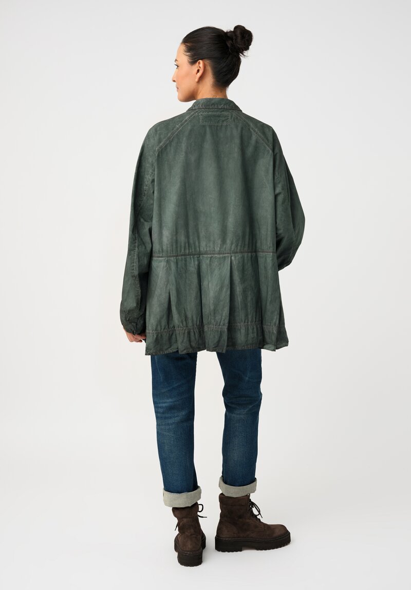 Rundholz DIP Cotton Poplin Pleated Peplum Shirt in Pine Green