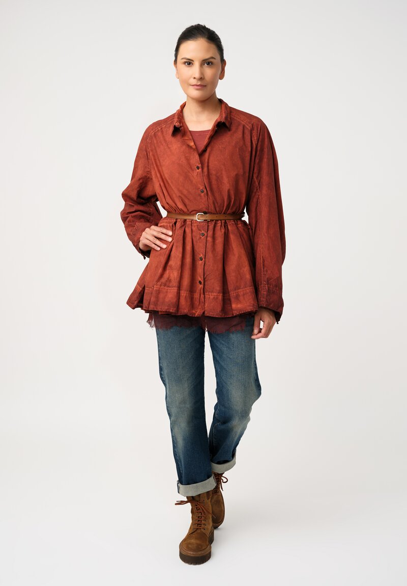 Rundholz DIP Cotton Poplin Pleated Peplum Shirt in Crab Red