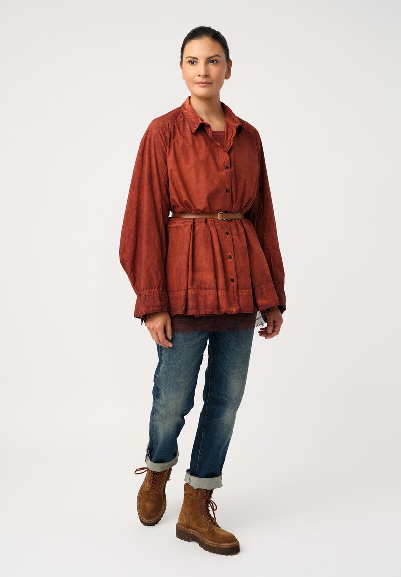 Rundholz DIP Cotton Poplin Pleated Peplum Shirt in Crab Red