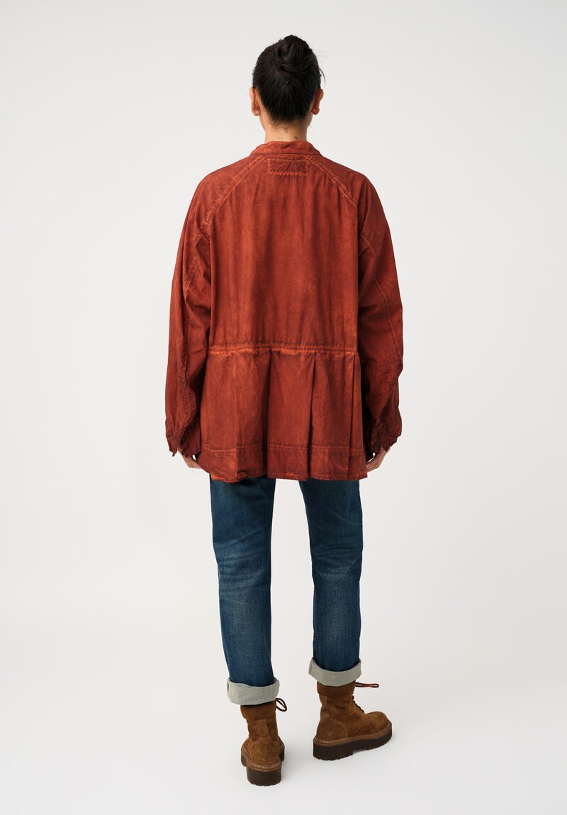 Rundholz DIP Cotton Poplin Pleated Peplum Shirt in Crab Red