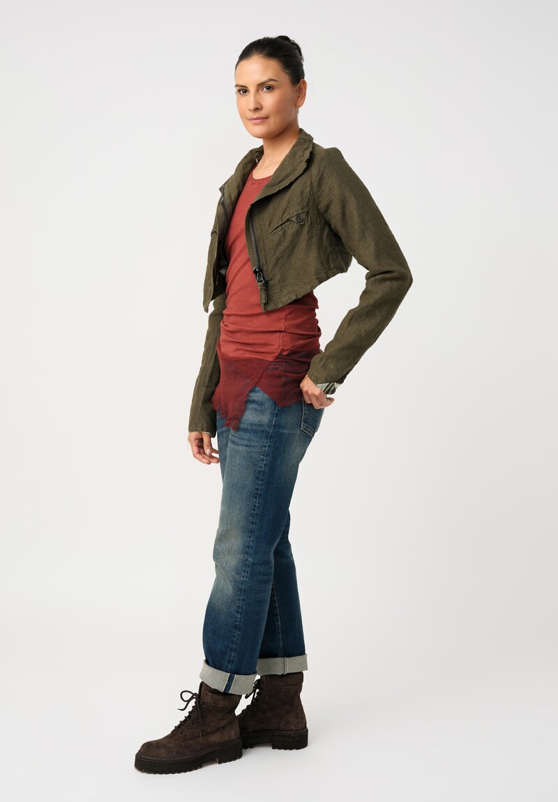 Rundholz DIP Linsey-Woolsey Cropped Military Jacket in Olive Green