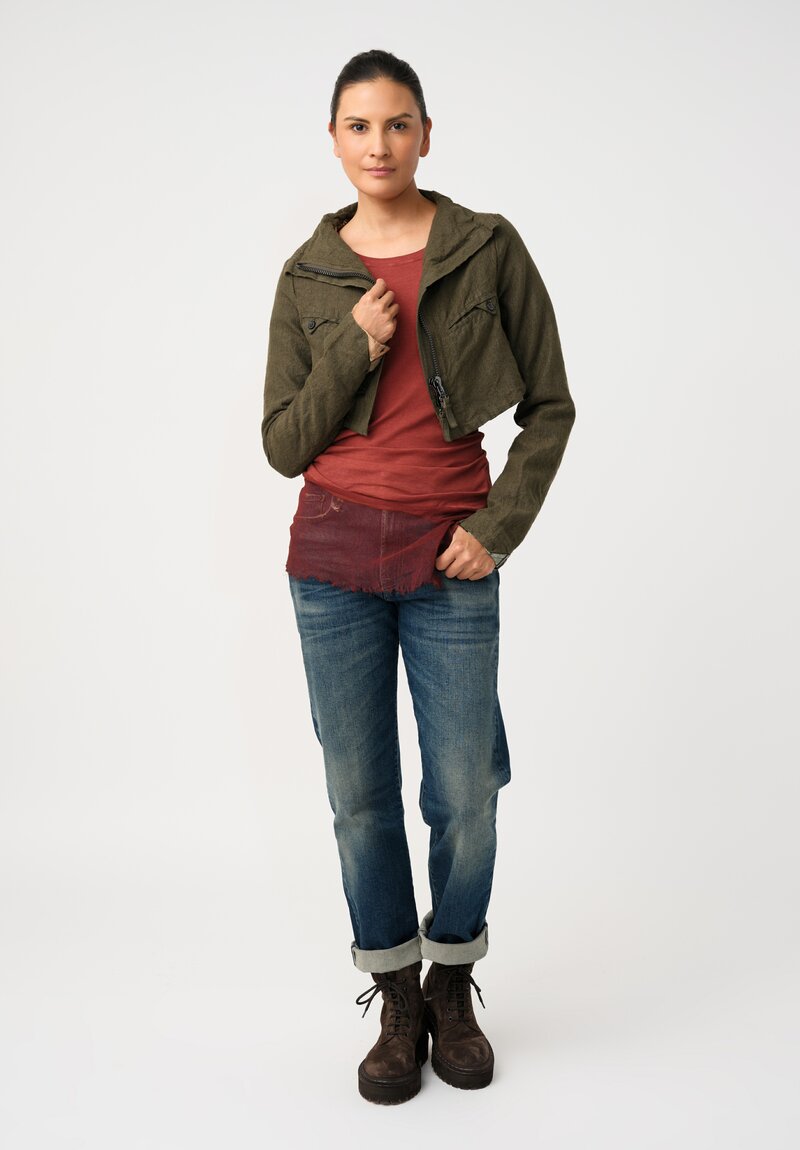 Rundholz DIP Linsey-Woolsey Cropped Military Jacket in Olive Green