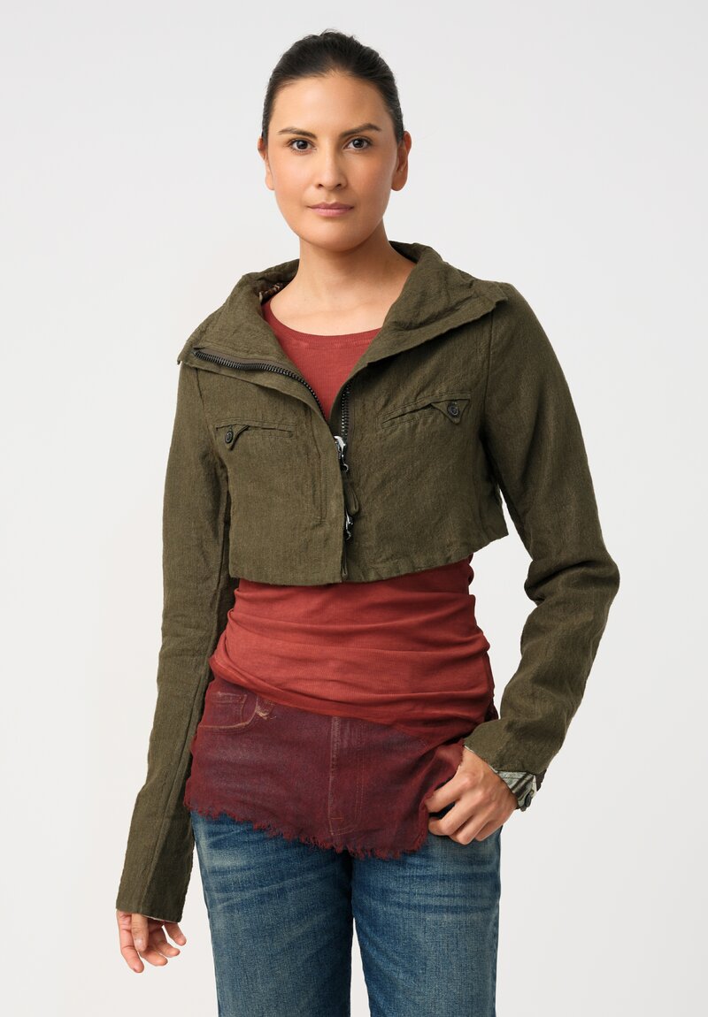 Rundholz DIP Linsey-Woolsey Cropped Military Jacket in Olive Green