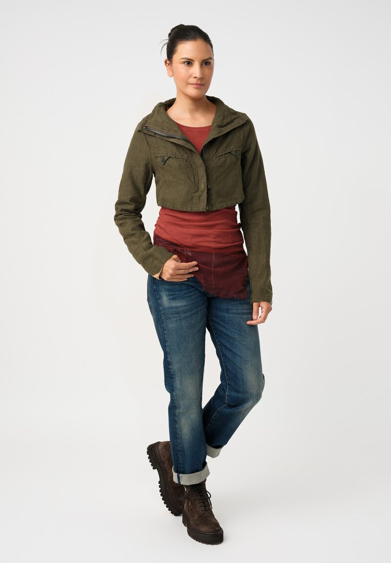 Rundholz DIP Linsey-Woolsey Cropped Military Jacket in Olive Green