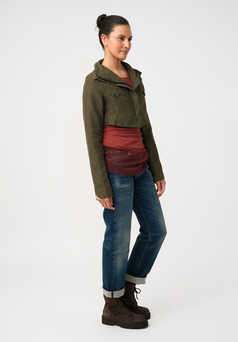 Rundholz DIP Linsey-Woolsey Cropped Military Jacket in Olive Green