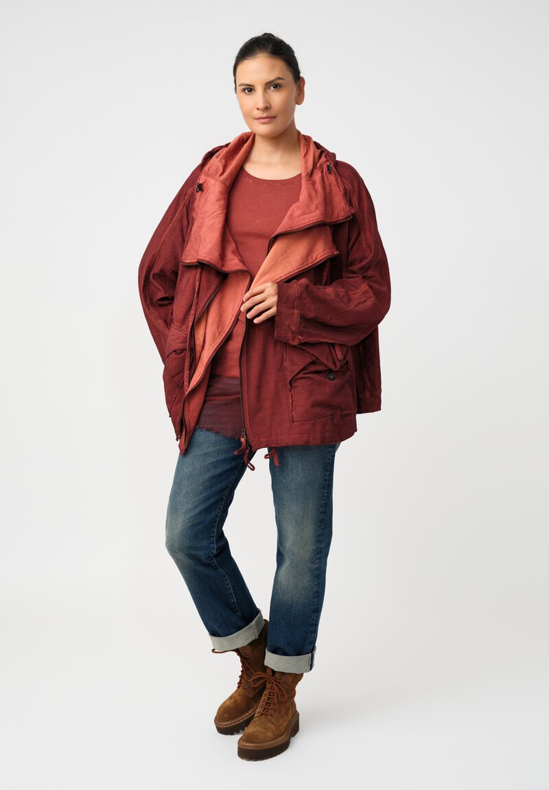 Rundholz DIP Cotton Jersey Double Neckline Hoodie in Crab Red