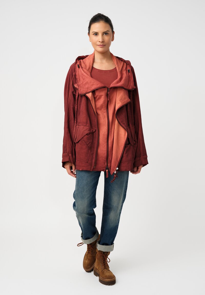 Rundholz DIP Cotton Jersey Double Neckline Hoodie in Crab Red