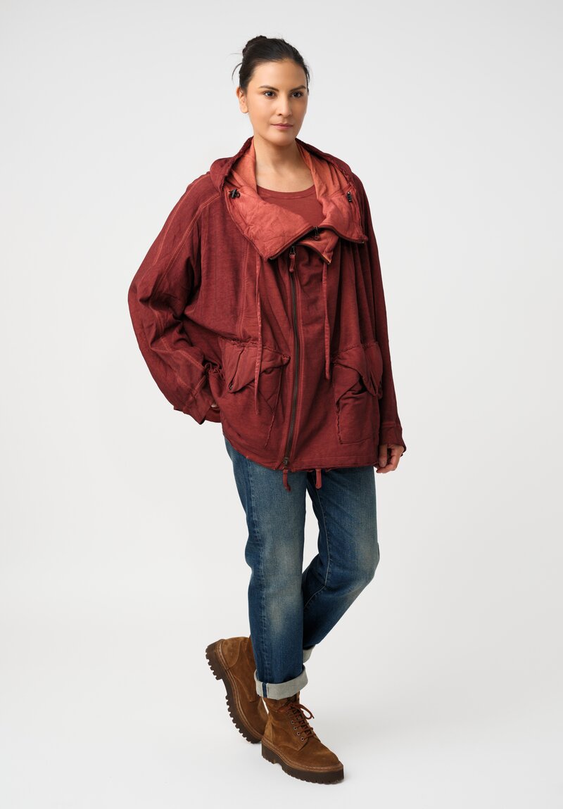 Rundholz DIP Cotton Jersey Double Neckline Hoodie in Crab Red
