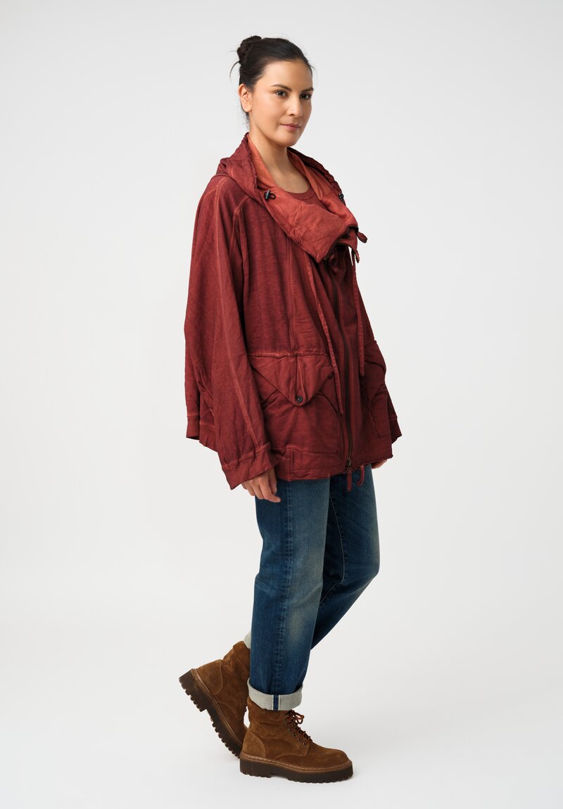 Rundholz DIP Cotton Jersey Double Neckline Hoodie in Crab Red