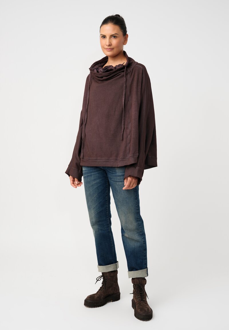 Rundholz DIP Cotton Jersey Double Cowl-Neckline Sweatshirt in Grape Purple