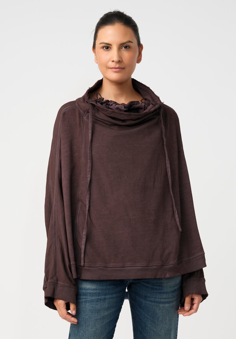 Rundholz DIP Cotton Jersey Double Cowl-Neckline Sweatshirt in Grape Purple
