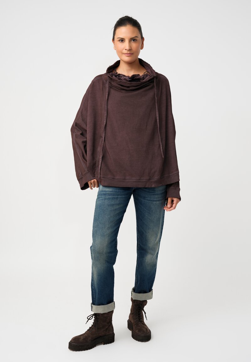 Rundholz DIP Cotton Jersey Double Cowl-Neckline Sweatshirt in Grape Purple