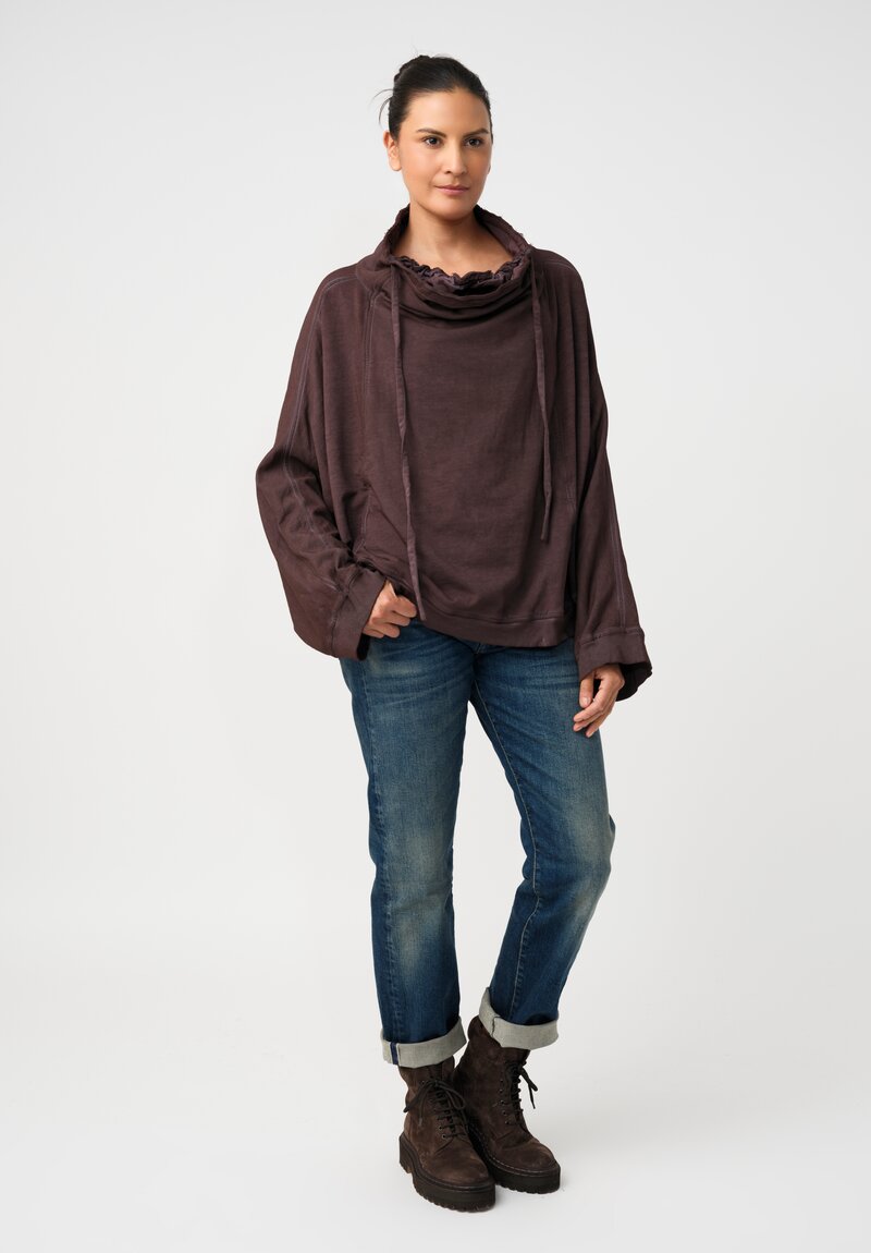 Rundholz DIP Cotton Jersey Double Cowl-Neckline Sweatshirt in Grape Purple