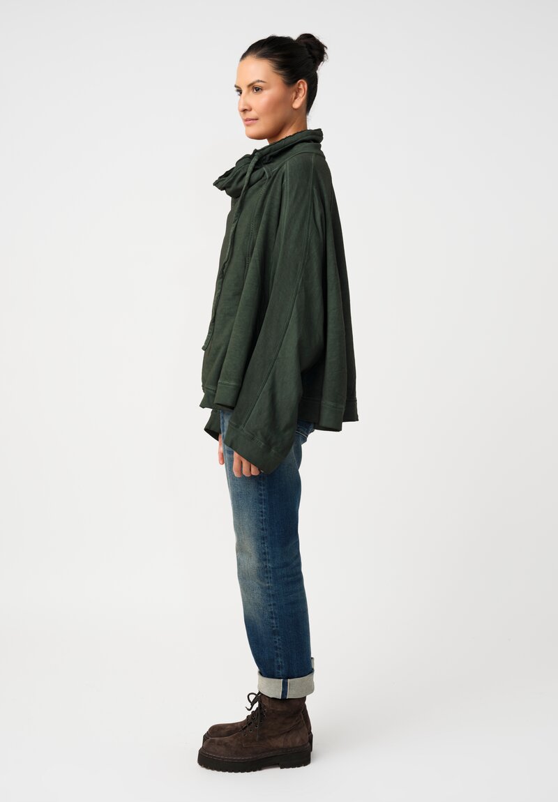 Rundholz DIP Cotton Jersey Double Cowl-Neckline Sweatshirt in Pine Green