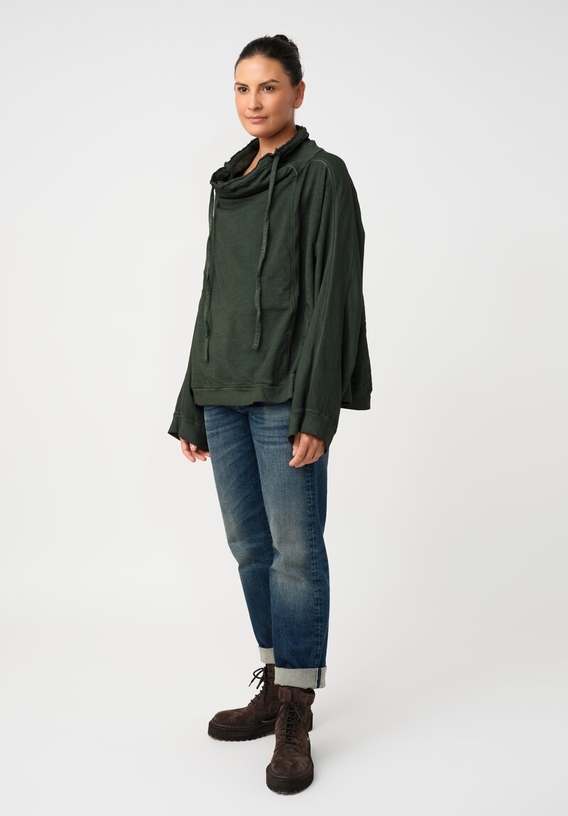 Rundholz DIP Cotton Jersey Double Cowl-Neckline Sweatshirt in Pine Green