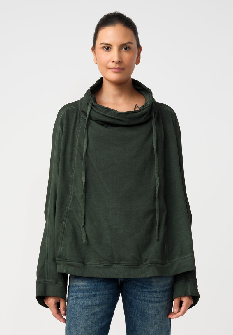 Rundholz DIP Cotton Jersey Double Cowl-Neckline Sweatshirt in Pine Green
