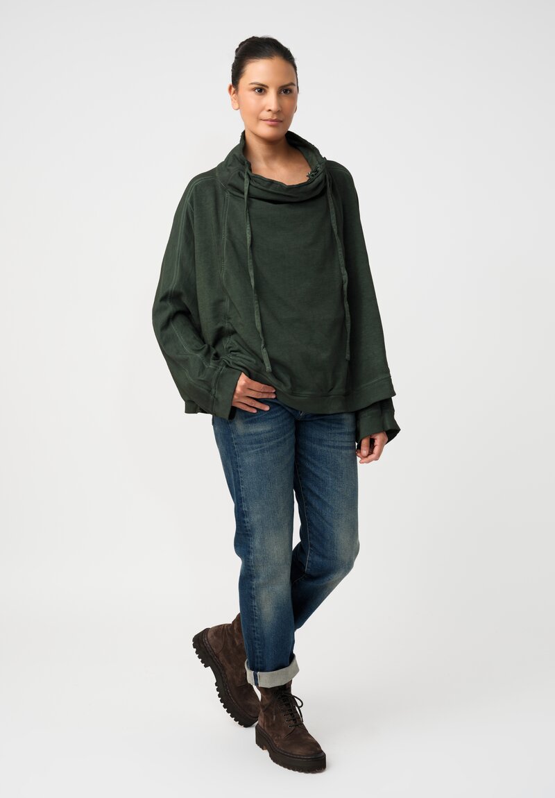 Rundholz DIP Cotton Jersey Double Cowl-Neckline Sweatshirt in Pine Green