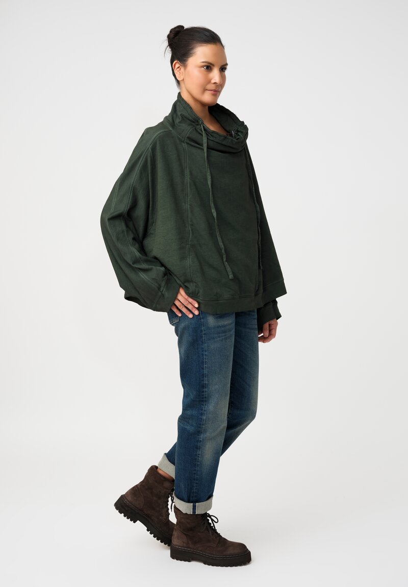 Rundholz DIP Cotton Jersey Double Cowl-Neckline Sweatshirt in Pine Green