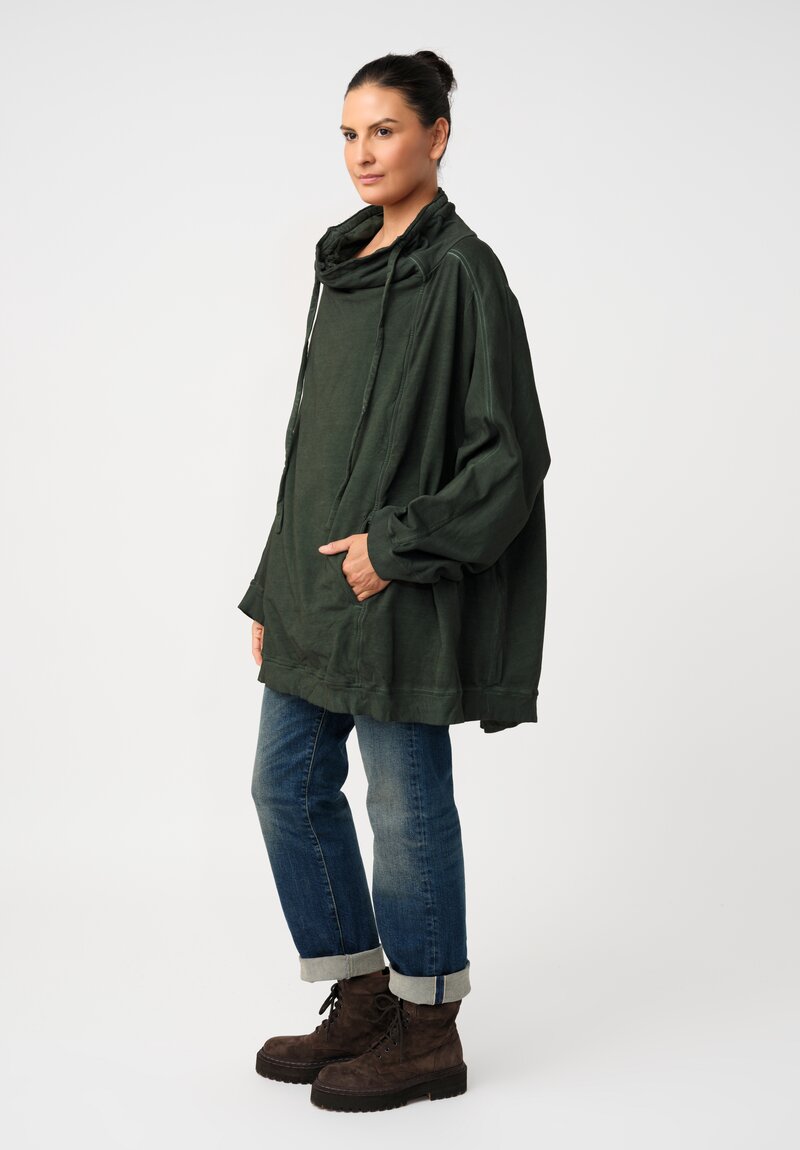 Rundholz DIP Cotton Jersey Double Cowl-Neckline Long Sweatshirt in Pine Green