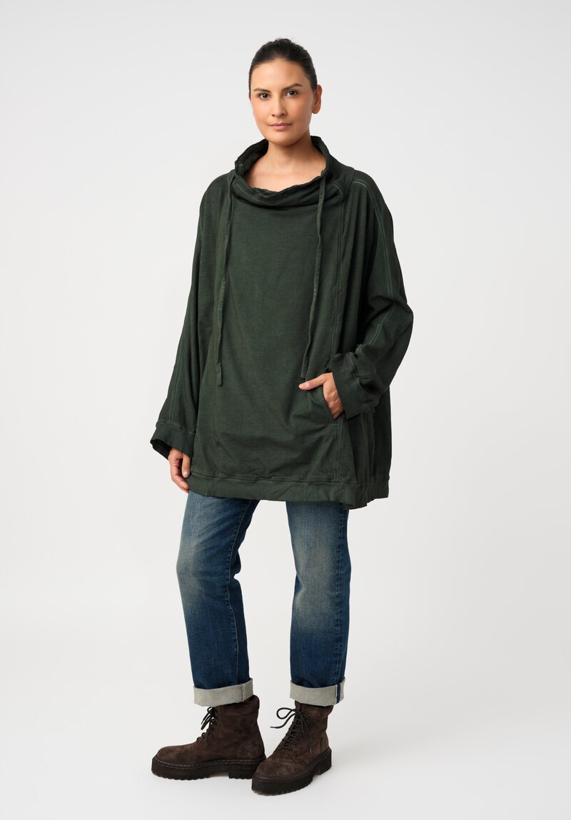 Rundholz DIP Cotton Jersey Double Cowl-Neckline Long Sweatshirt in Pine Green