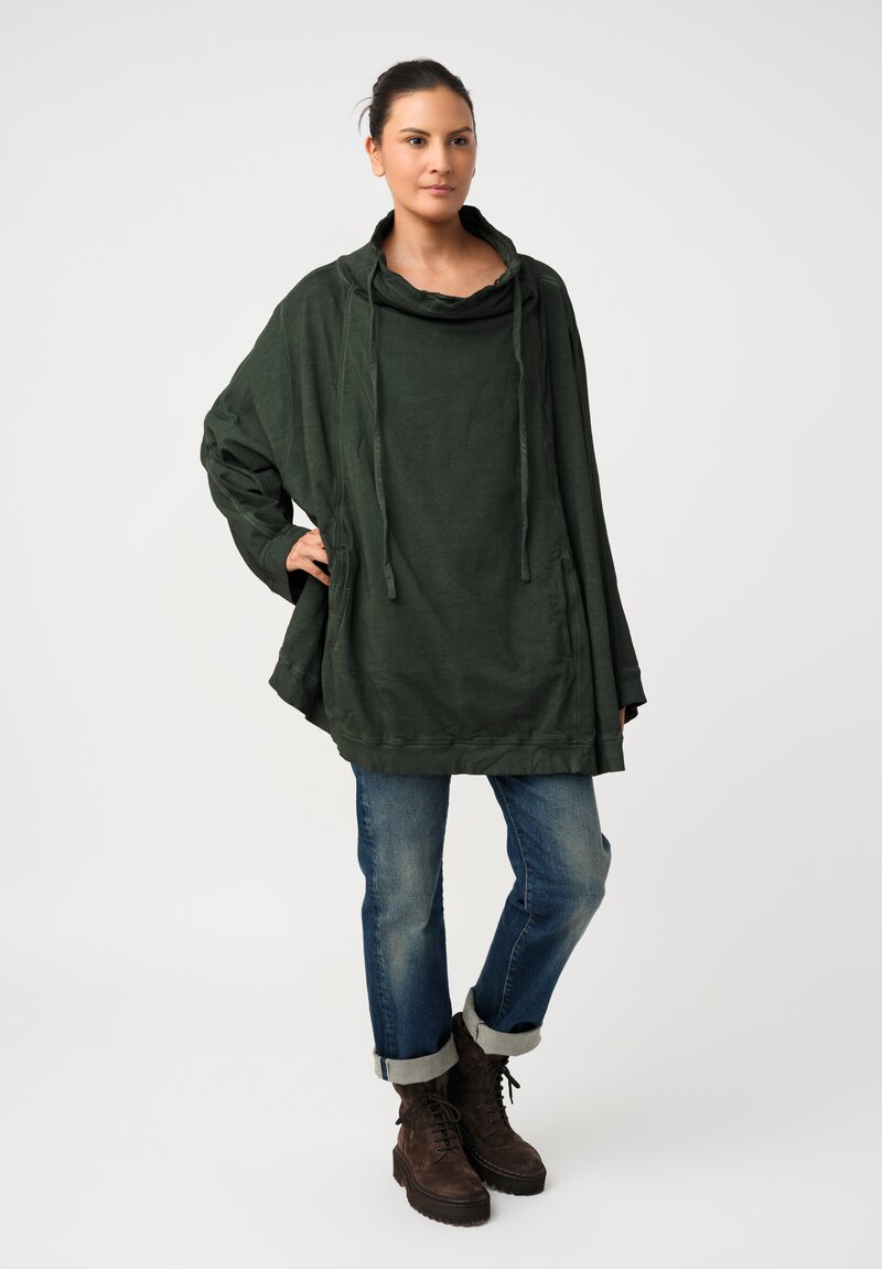 Rundholz DIP Cotton Jersey Double Cowl-Neckline Long Sweatshirt in Pine Green