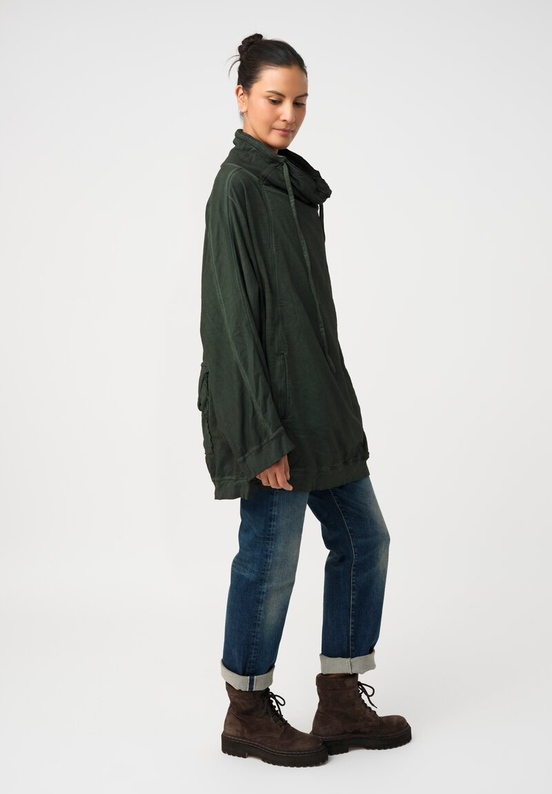 Rundholz DIP Cotton Jersey Double Cowl-Neckline Long Sweatshirt in Pine Green