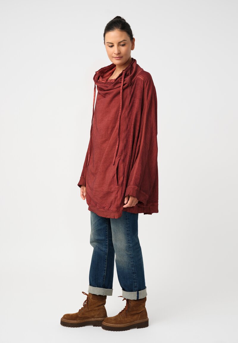 Rundholz DIP Cotton Jersey Double Cowl-Neckline Long Sweatshirt in Crab Red