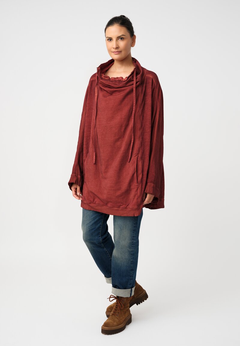 Rundholz DIP Cotton Jersey Double Cowl-Neckline Long Sweatshirt in Crab Red