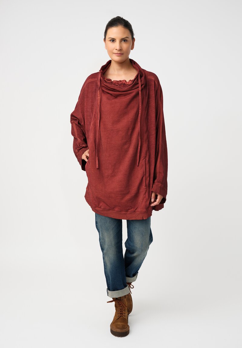 Rundholz DIP Cotton Jersey Double Cowl-Neckline Long Sweatshirt in Crab Red