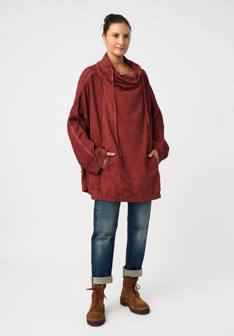 Rundholz DIP Cotton Jersey Double Cowl-Neckline Long Sweatshirt in Crab Red