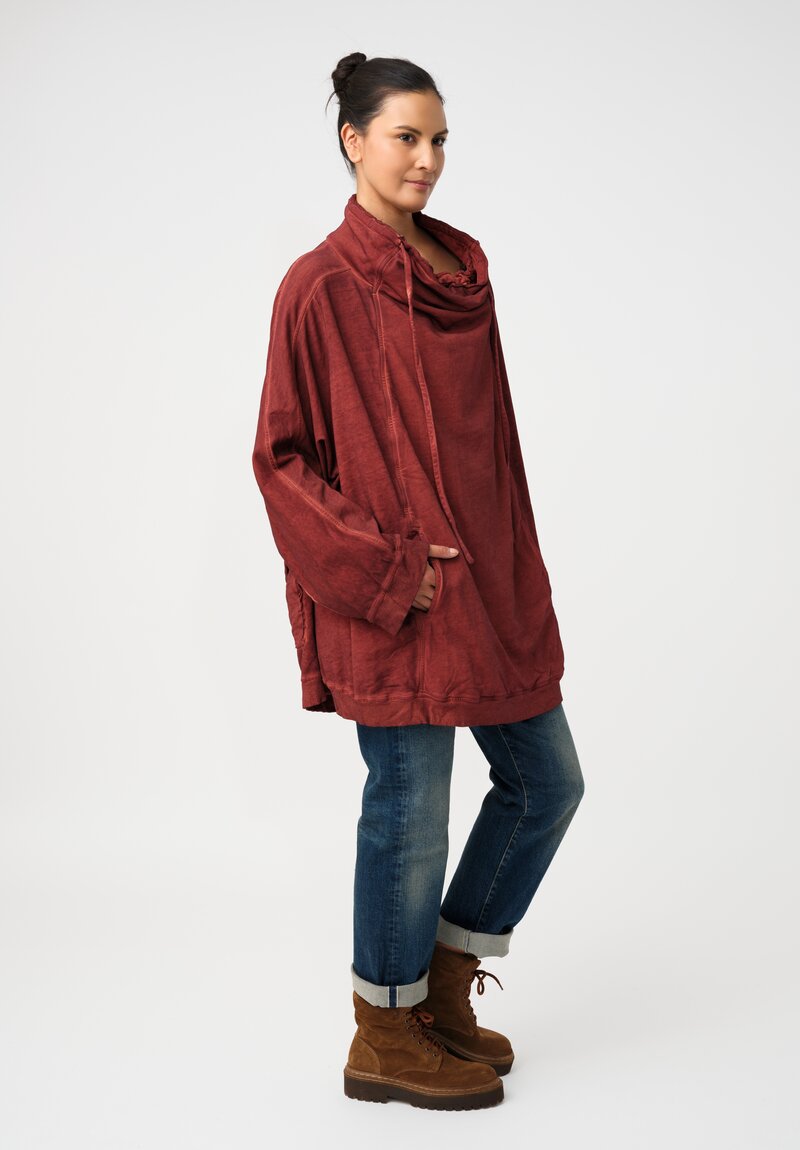Rundholz DIP Cotton Jersey Double Cowl-Neckline Long Sweatshirt in Crab Red