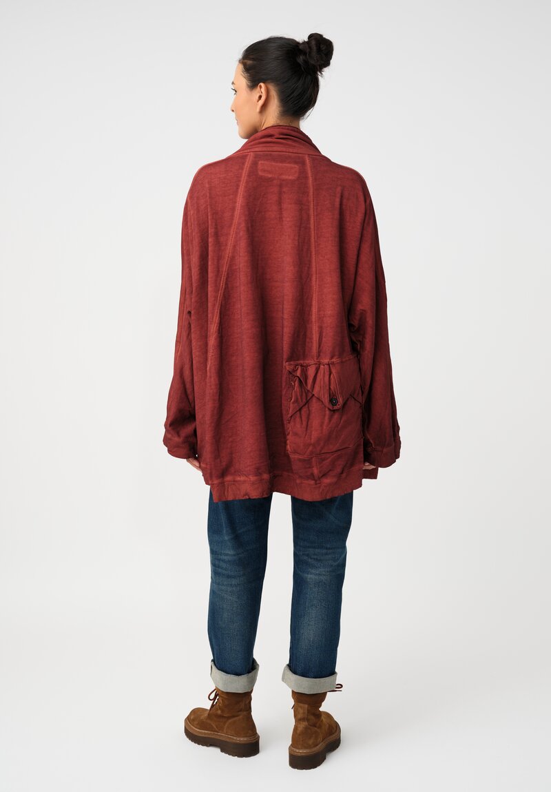 Rundholz DIP Cotton Jersey Double Cowl-Neckline Long Sweatshirt in Crab Red
